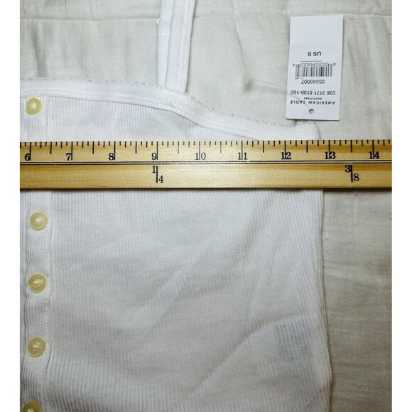 AMERICAN EAGLE White Ribbed Crop Fitted Button Thin Tank Top SIZE SMALL NWT - Picture 9 of 11